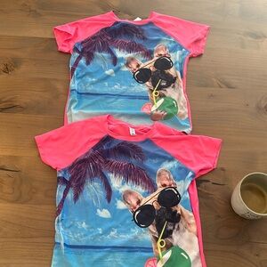 2 NWOT girls rashguards bathing suit shirt with French Bulldog.